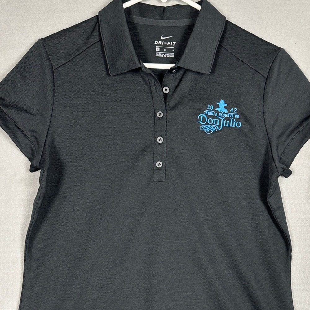 Nike Polo Shirt Womens Large Dri-FIT Black Performance Golf Tennis Rugby EUC
